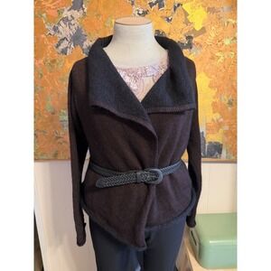 Sarah Pacini Luxury Lagenlook Black & Brown Shawl Collar Sweater OS